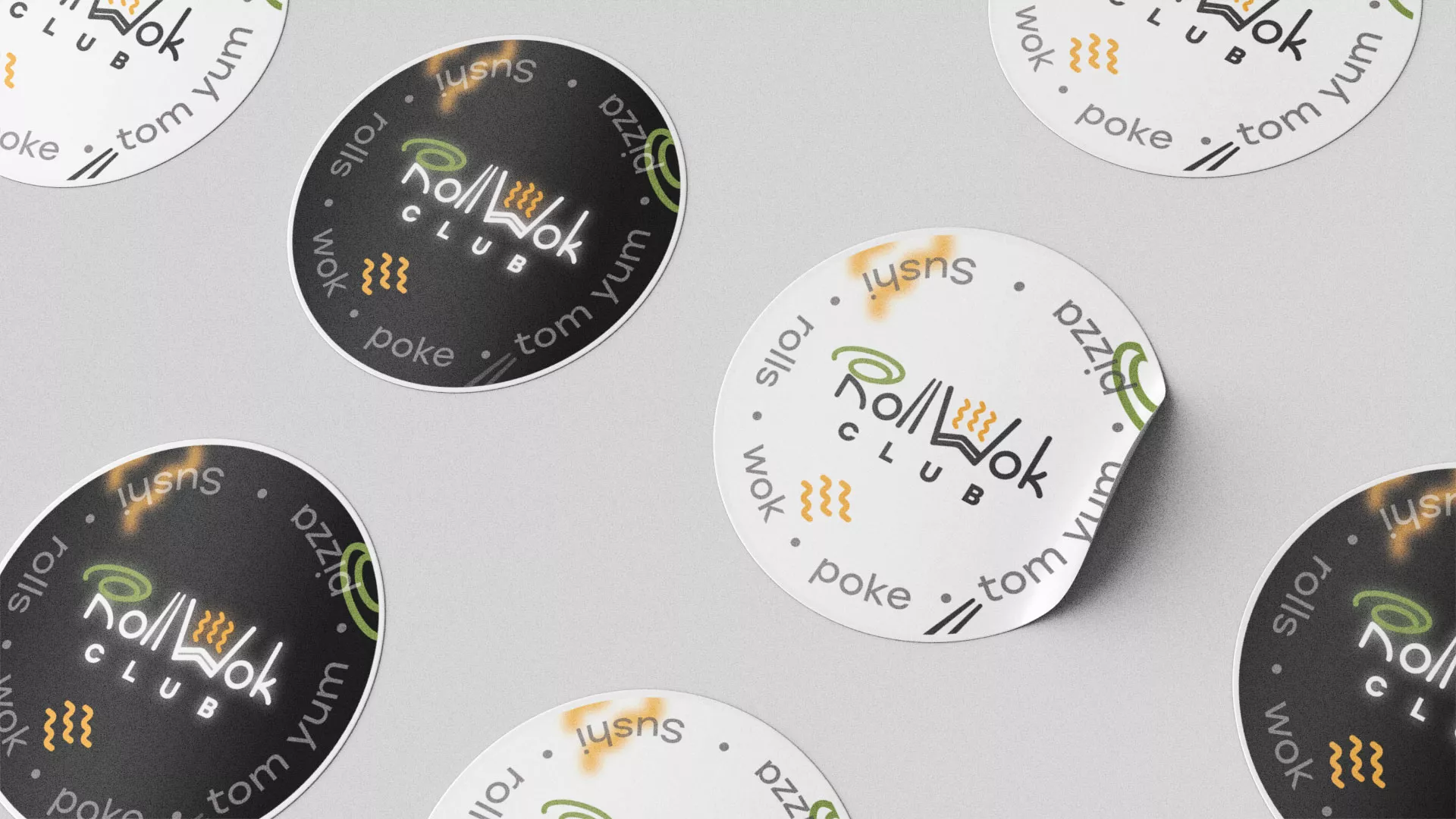 Разработка наклеек для суши-бара «Roll Wok Club» в Новоаннинском